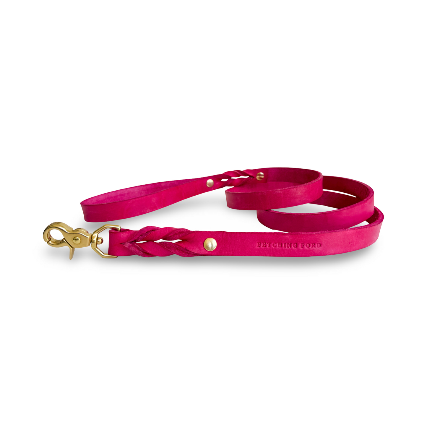 Classic Leather Dog Leash - Hot Pink