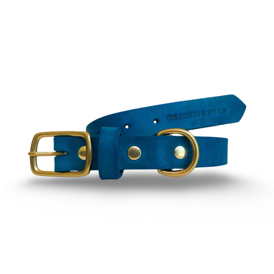 Classic Leather Dog Collar - Royal Blue