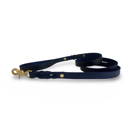 Classic Leather Dog Leash - Navy Blue