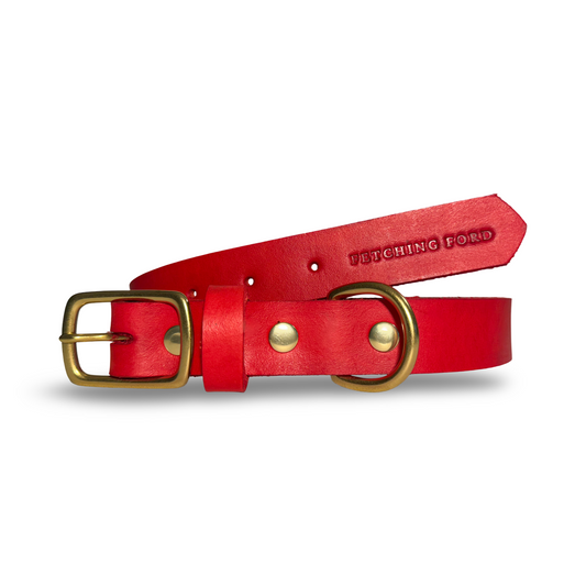 Classic Leather Dog Collar - Red